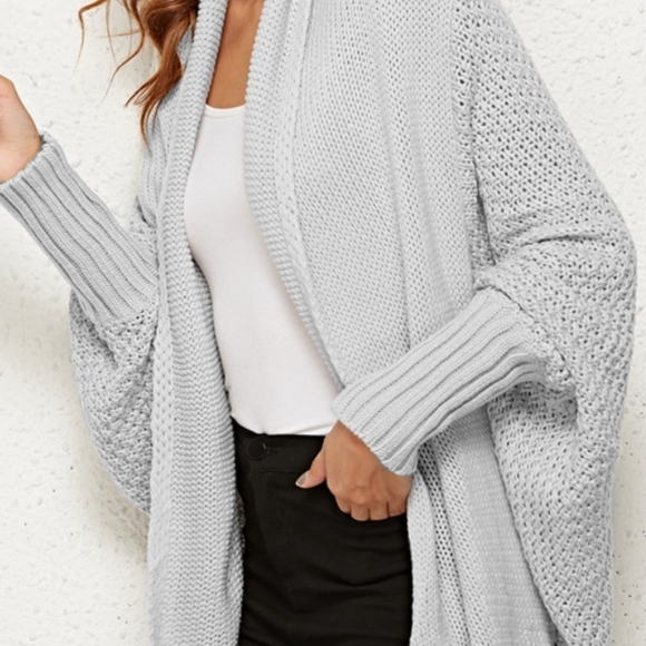 Oversized Knit Cardigan Batwing Sleeve Lightweight Baggy Open Front Sweater - Picture 3 of 14